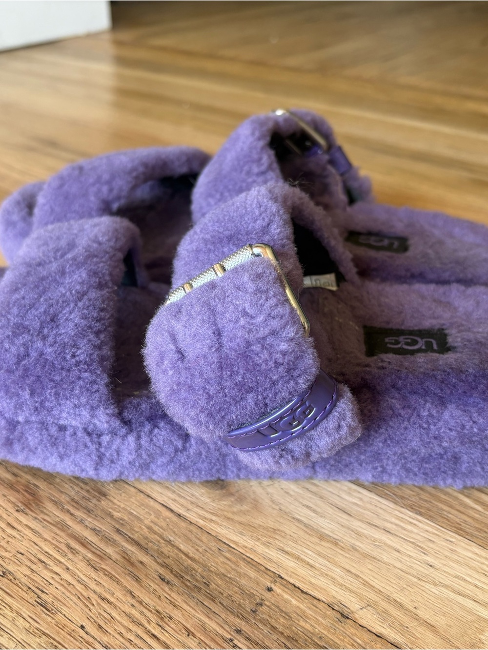 UGG purple Shearling Buckle Slide Sandals